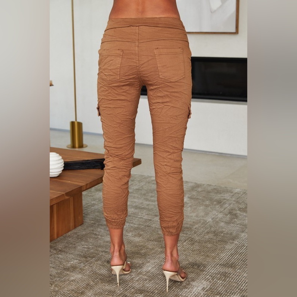(61357-CAR-CML) COTTON CRINKLE CARGO JOGGERS - Picture 3 of 4
